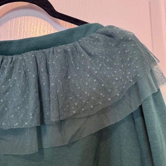 Anthropologie Maeve Green Teal V-Neck Bow Tulle Sweater Women’s Size Medium - Picture 11 of 13